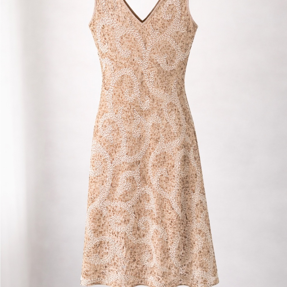 Beige Sequin V-Neck Maxi Dress/ Bridal